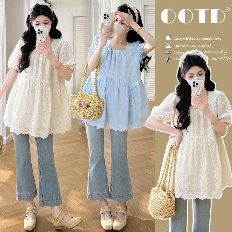 2026 Summer Maternity French Square Neck Loose Slimming Doll Top 2XL