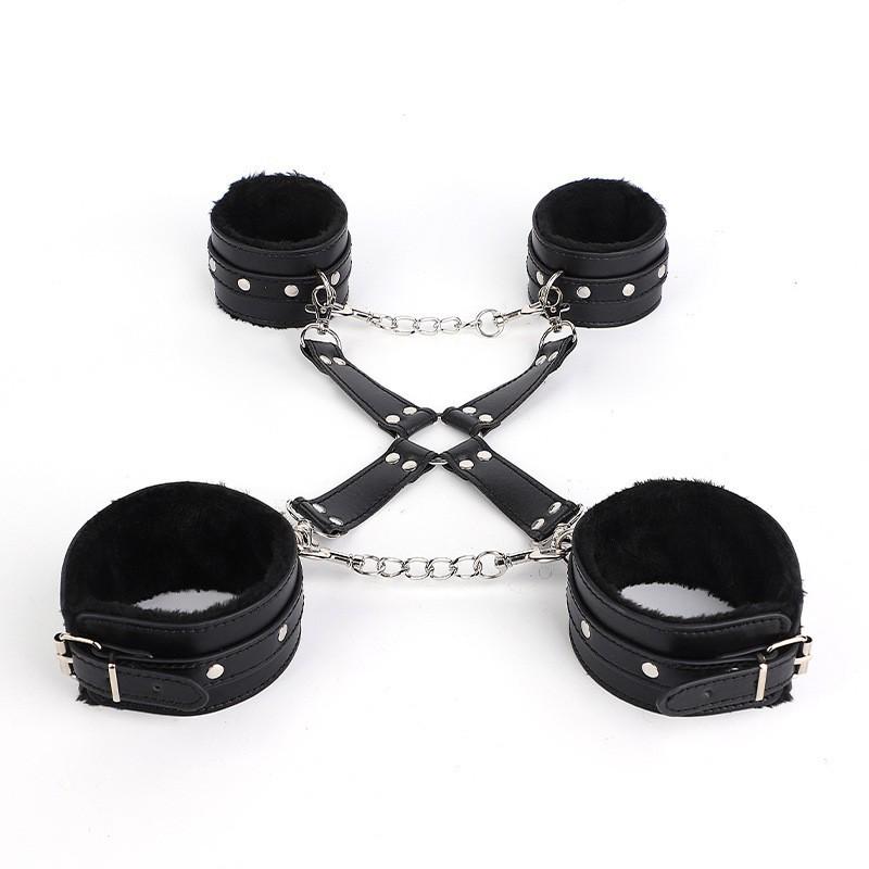Adult Plush Handcuff & Foot Cuff Restraint Set with Cross Buckle