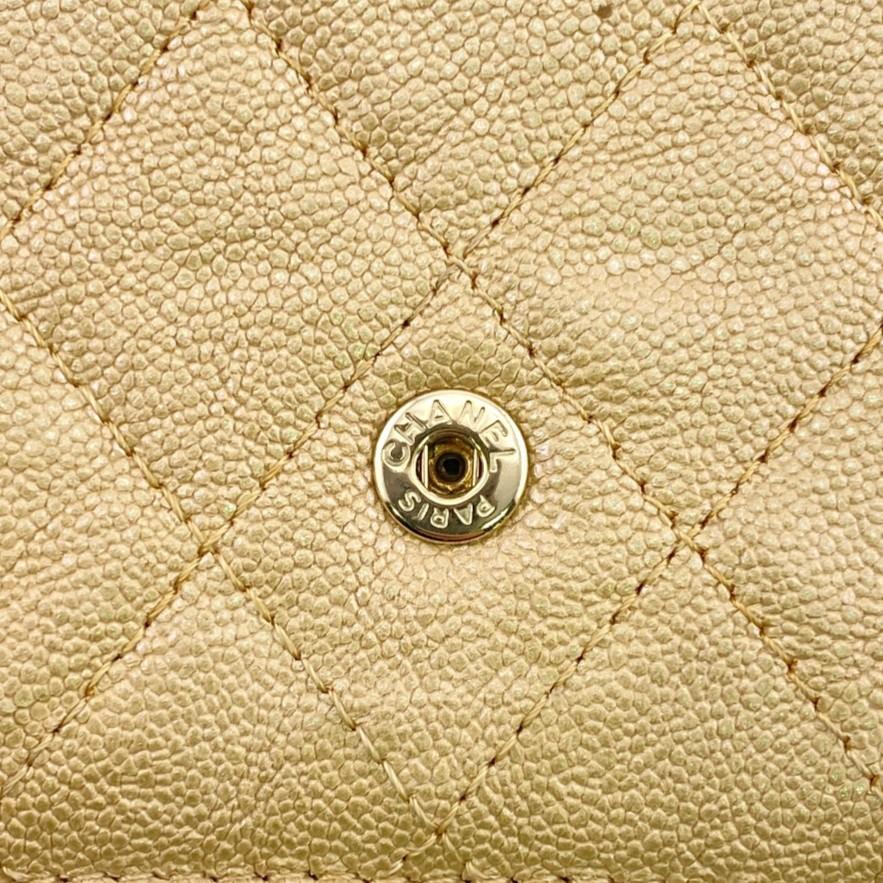 CHANEL Compact wallet Matrasse caviar skin Caviar skin Tri-fold wallet beige Caviar skin Used