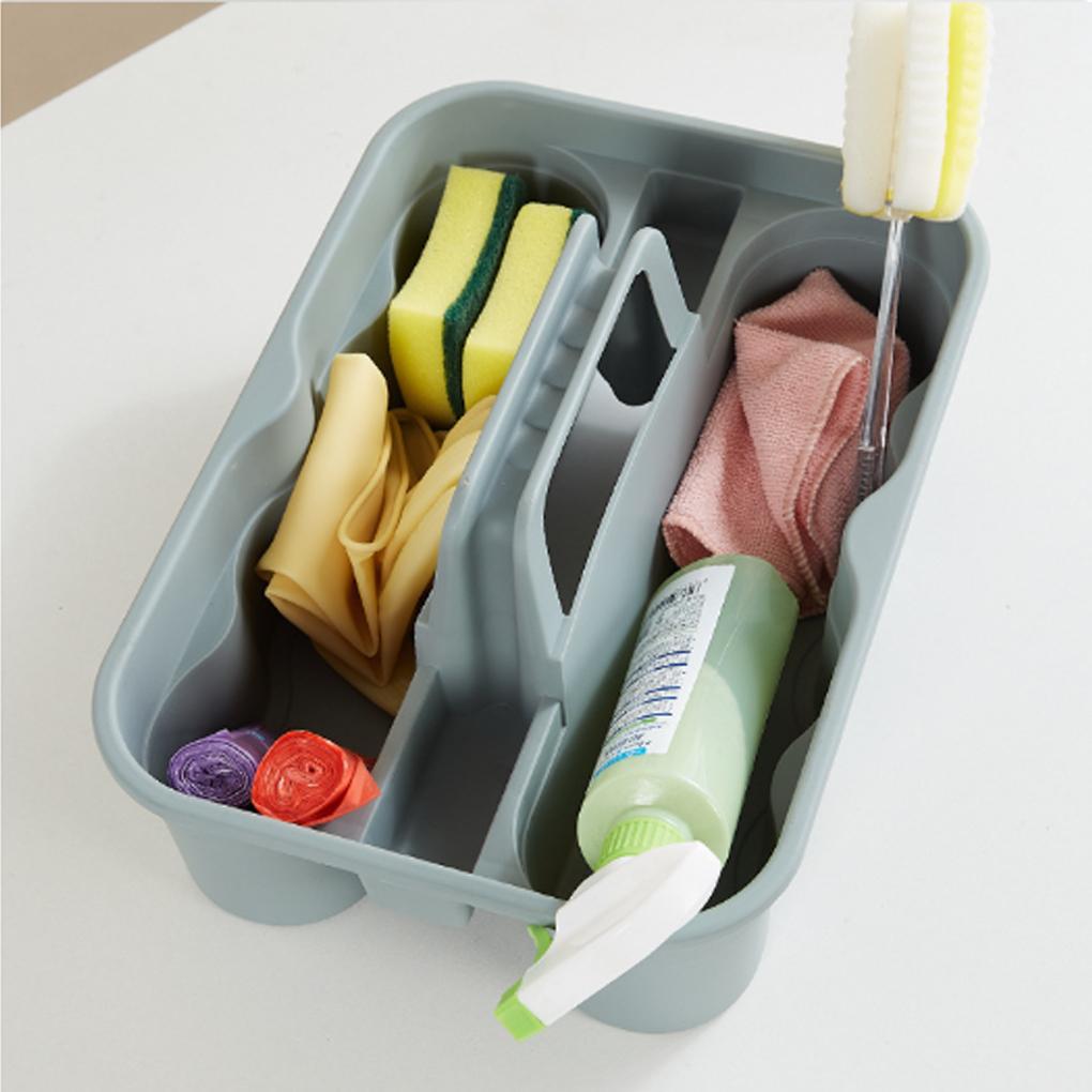 1PC Plastic Cleaning Tool Basket Tote Bucket Cleaning Tool Organizer 3-Compartment Cleaning Tool Carrier Box With Handle