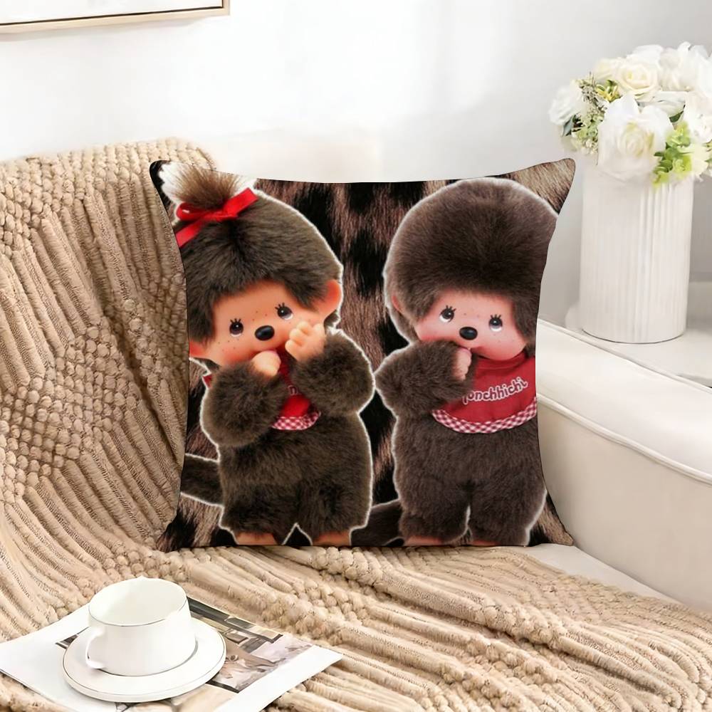

Cute Mmonchhichies Pillow Case Square DoubleSided Sofa Cushion Cover Bedroom Bedside Pillow 30X30cm