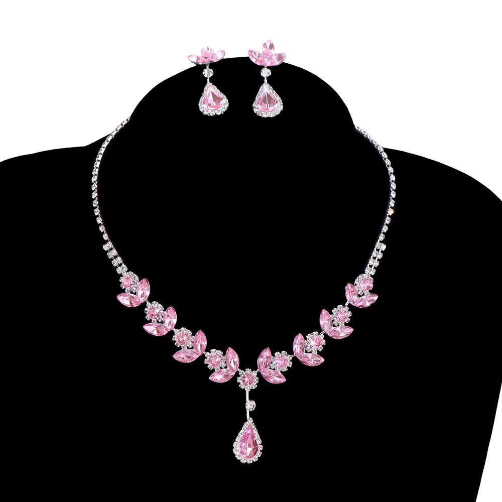 Strass Kristall Schmuckset Glänzende Halskette Hochzeitsfeier Ohrringe Bankett