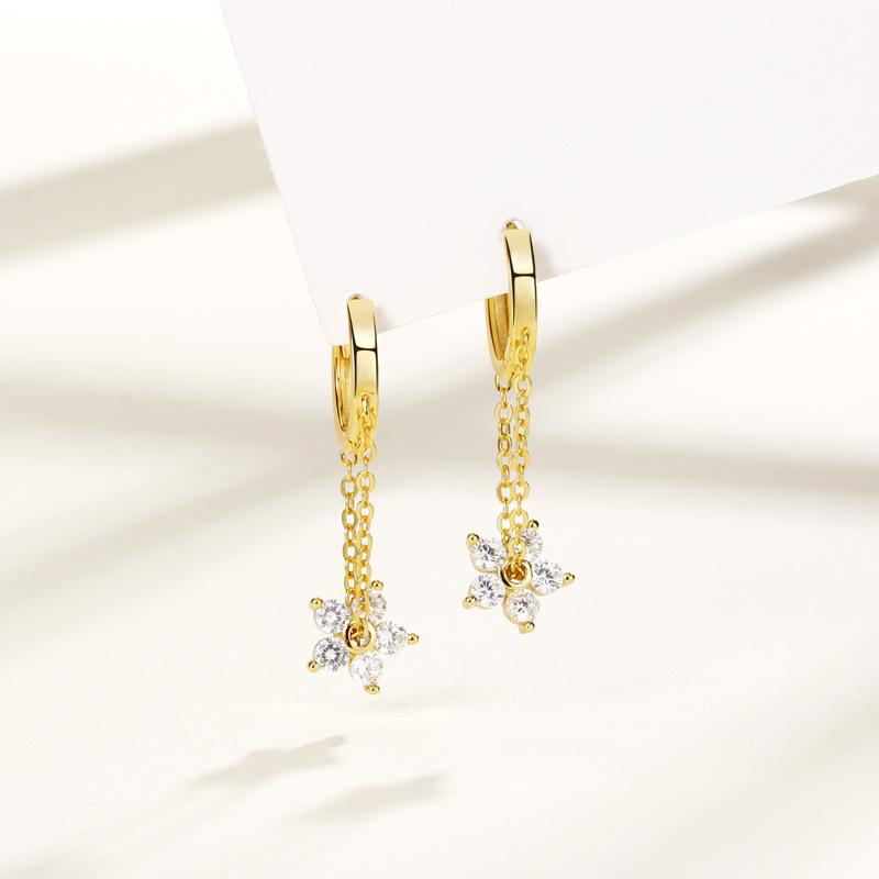 Temperament Tassel Chain Flower Ear Buckle Korean Version Exquisite Small Ins Style Fashionable Sweet Earrings Women