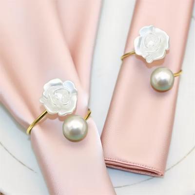 Elegant Rose Pearl Metal NapkinRing for Wedding Valentine's DayTable DecorRound NapkinHolder for Restaurant BanquetFamily Dining