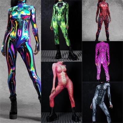 3D Digital Printing Stage Performance Costumes Adults Halloween Events Carnival Theme Party Cosplay Outfit Pretend Game Jumpsuit