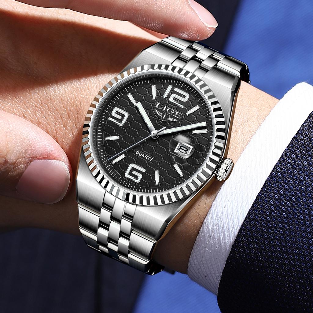 LIGE Business Mens Watches Elegant Quartz Wristwatches 30M Waterproof Luminous Steel Fashion Watches Mens Gifts Reloj Hombre