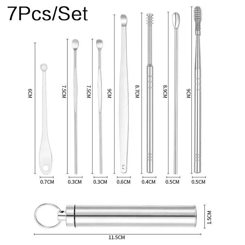 6/7Pcs Stainless Steel Ear Wax Remover Tool Ear Pick Cleaner Spoon Ear Care Kit Earwax Curette Hygiene Set Personal Care