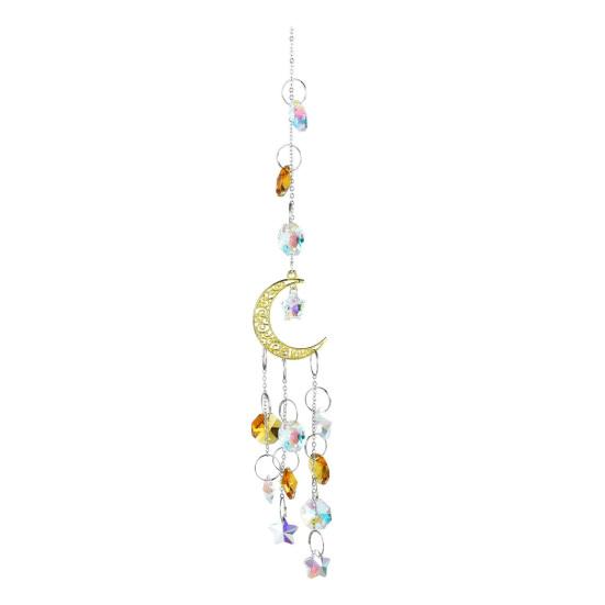 Moon Sun Catcher Prismatic Rainbow Maker Pentagram Beaded Sunlight Catcher Window Hanging Ornament for Bedroom Garden Decor