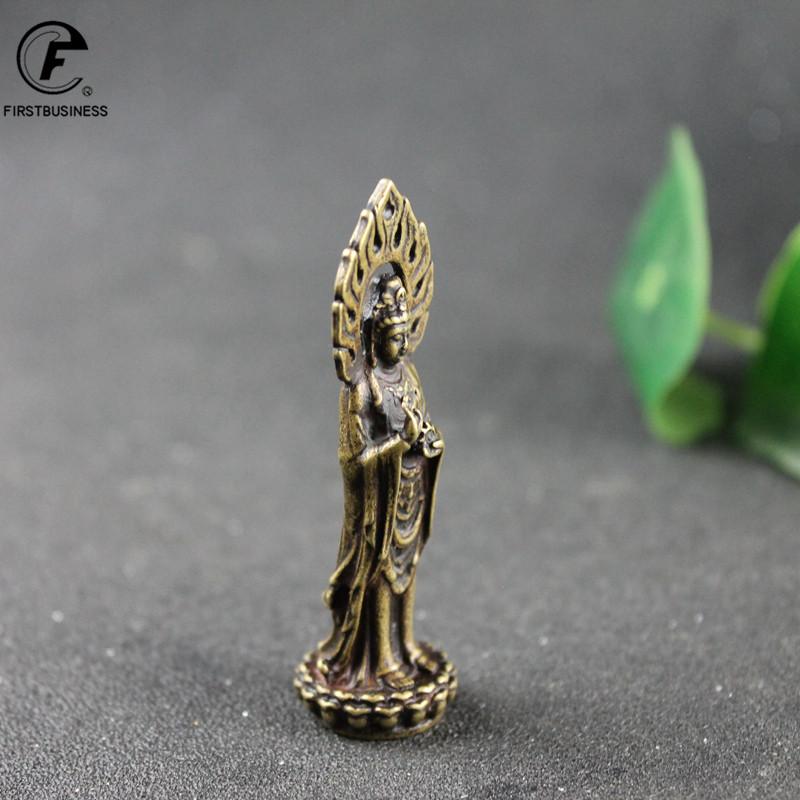 Antique Copper Buddha Statue Home Decor Accessories for Living Room Small Ornaments Retro Brass Office Desk Miniature Figurines