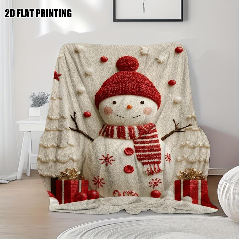 Christmas Snowman Flannel Throw Blanket Knit Hat Scarf Gift Box Winter Holiday Sofa Blanket