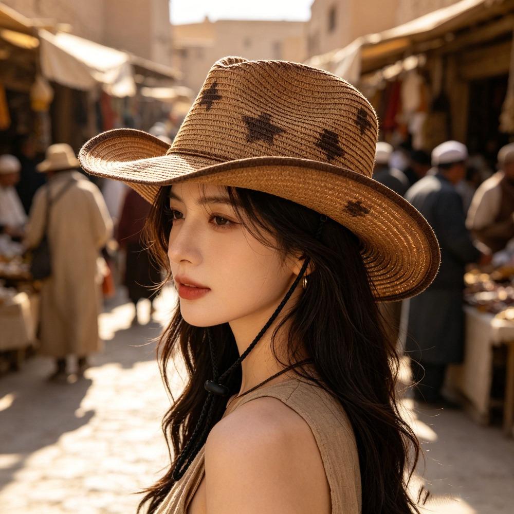 Wide Brim Sun Hat Breathable Straw Hat Fashion Westren Cowboy Hat Women