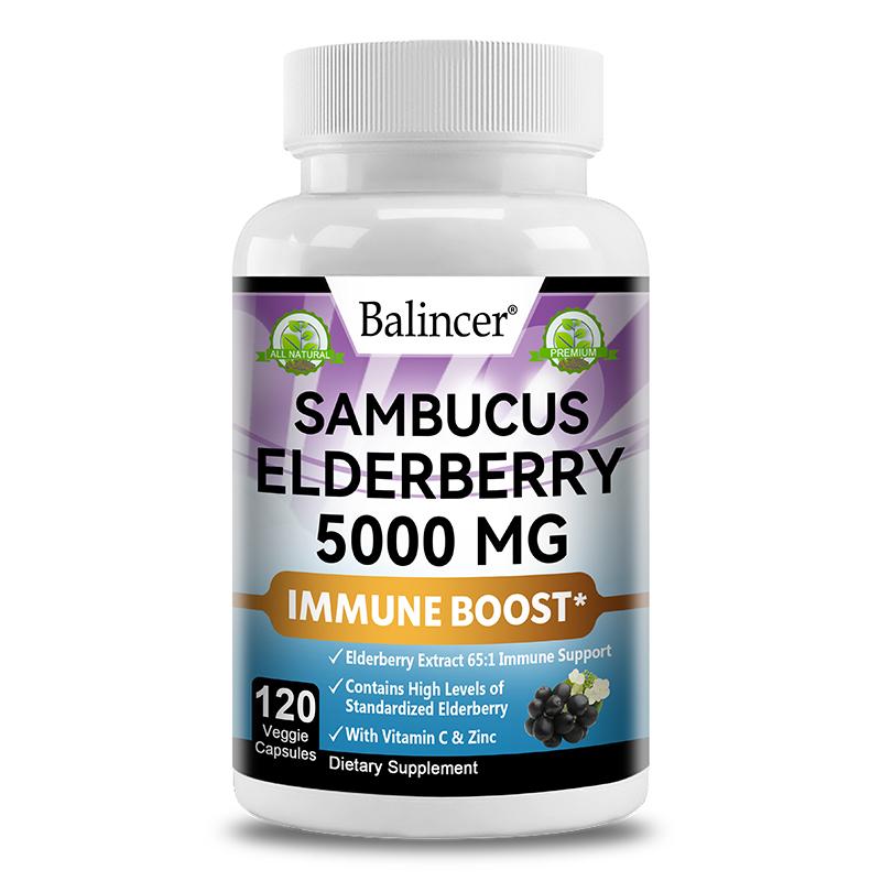 Elderberry 5000 Mg Dietary Supplement, With Vitamin C, Zinc, 120 Capsules Per Bottle 120 Capsules