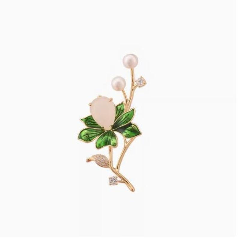Lotus Flowers Brooches Micro-inlaid Zircon Imitation Pearl Corsage Suit Coat Pin Banquet Accessories