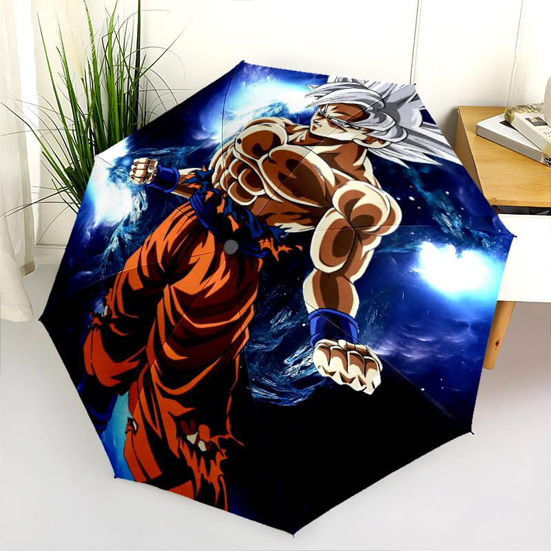 Personaggio dei cartoni animati pattern Goku, ombrello pieghevole automatico, design portatile e pieghevole, 8 stecche, un regalo di Natale o di compleanno.