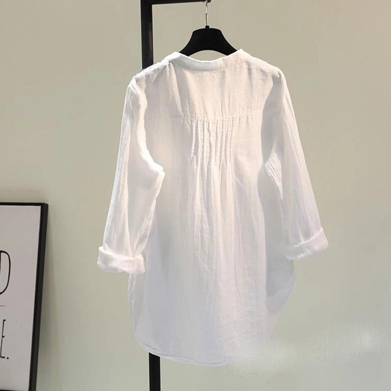 Color Disc Button Shirt White Pullover Shirt Female Spring and Summer Shirt Korean Loose Casual Shirt Top