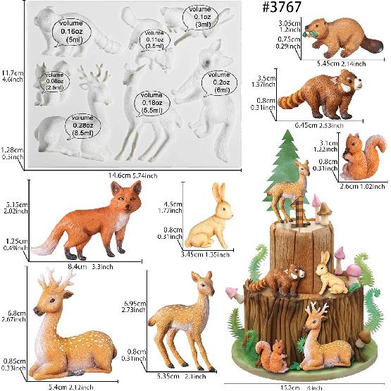 Лесные животные Фондант Силиконовая форма Лиса Белка Кролик Енот Бобр Лось Пятнистый олень для Сахарной мастики Украшения торта Топпер для кекса Шоколадные конфеты