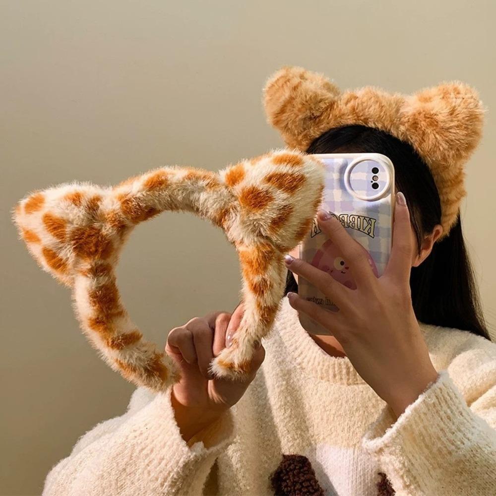 Plush Washing Headband Tiger Pattern Hairpin Fashion Cat Ear Headband