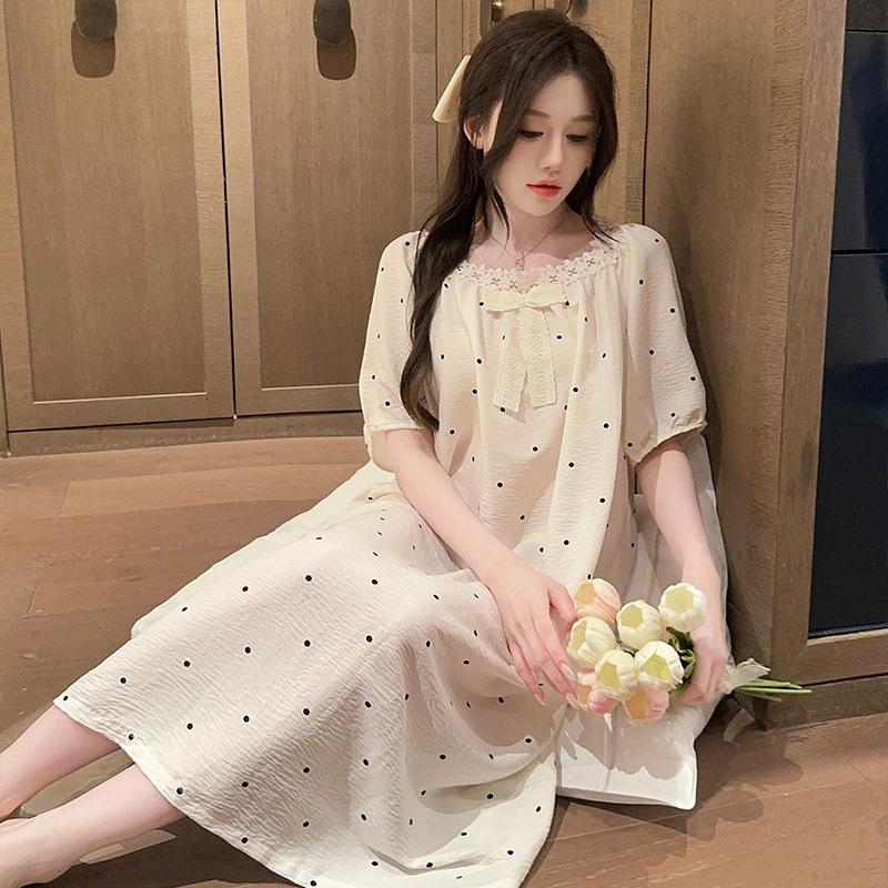 D Oh Mida Summer New Loose Casual Comfortable Cloud Cotton Printing Medium and Long Nightdress Loungewear Pajamas Women