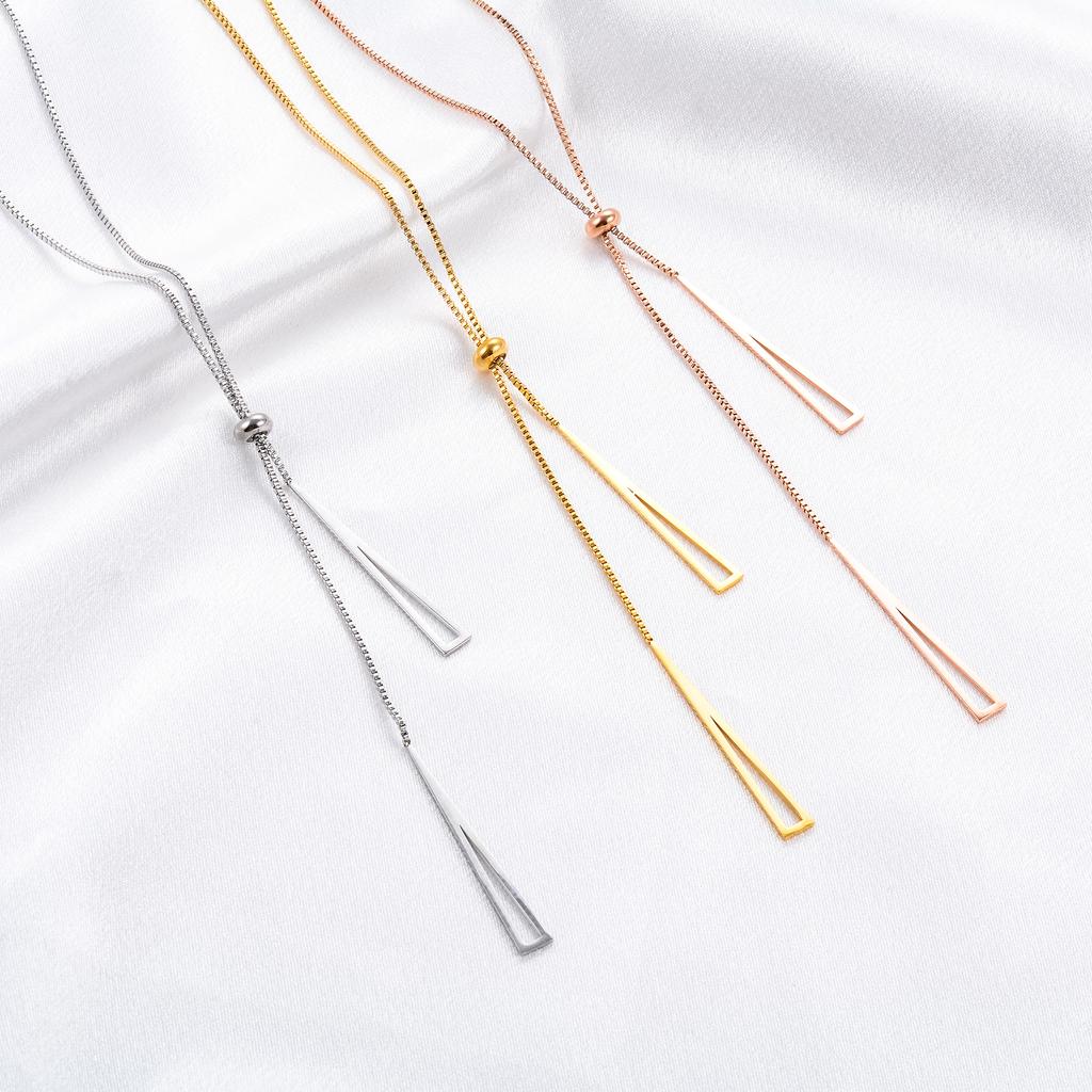 Adjustable Pull Stainless Steel Sweater Box Chain Y Lariat Necklace for Women Girl Geometric Triangle Pendant Clavicle Choker