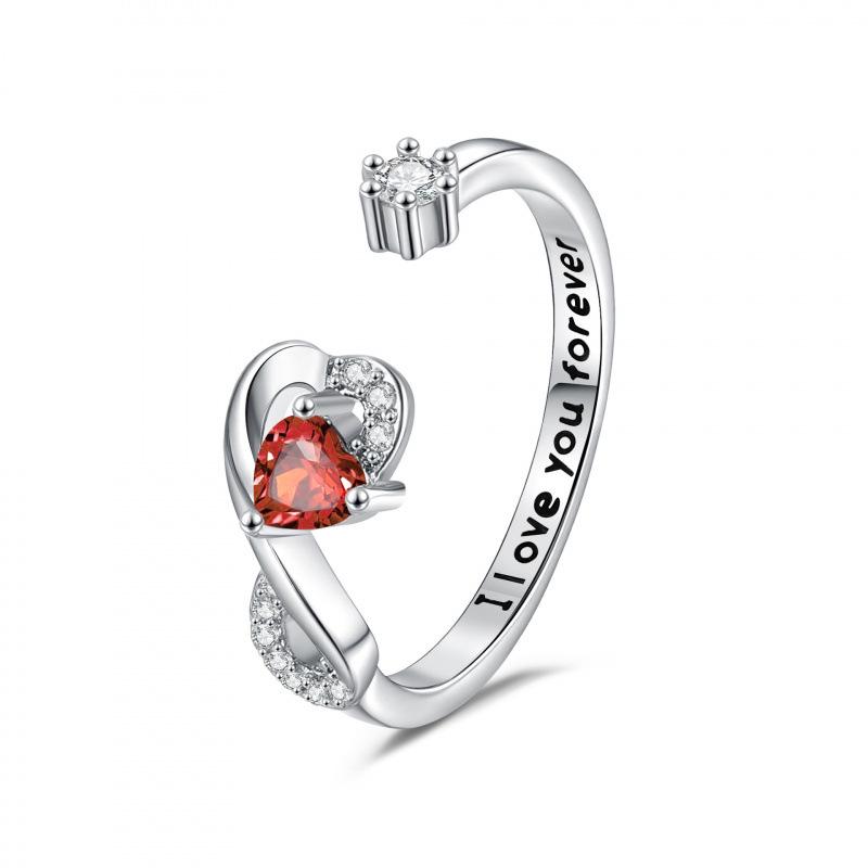 Heart-Shaped Birthstone Women s Adjustable Open Ring - Fashionable, Trendy, and Perfect for Couples Open Adjustable