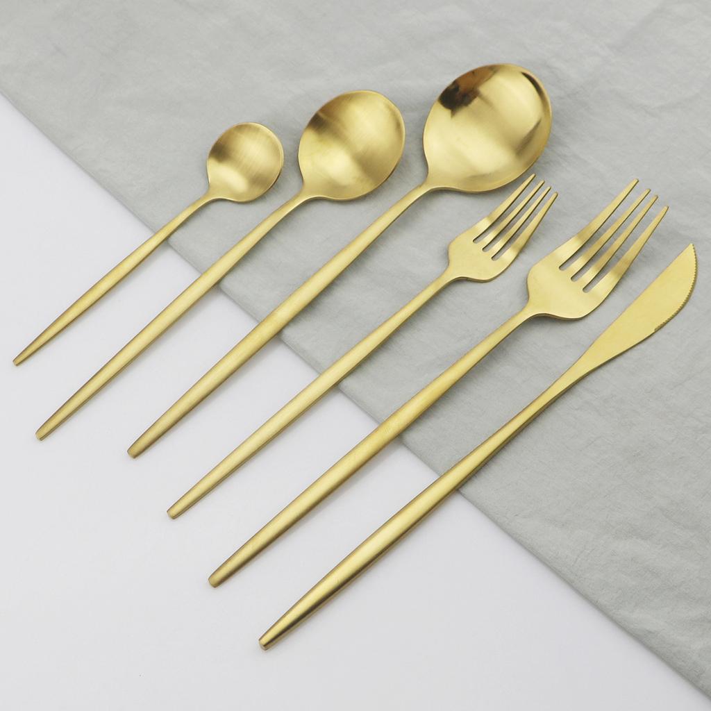 30Pcs Matte Gold Cutlery Set Stainless Steel Dinnerware Knife Dessert Fork Spoon Dinner Silverware Kitchen Party Tableware Set