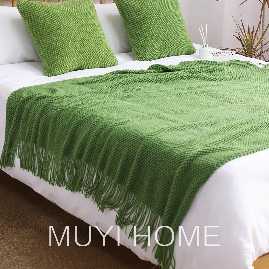 

В язані ковдри Побутова Спальня Вітальня Офіс Китиці Мода Сучасна Зручна Дихаюча М яка Гуртожиток Простий Ins 130x220cm зелений