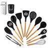 12-Piece Silicone Kitchen Utensil Set with Wooden Handles - Includes Spatula, Slotted Spoon, Frying Spatula, and Baking Tools