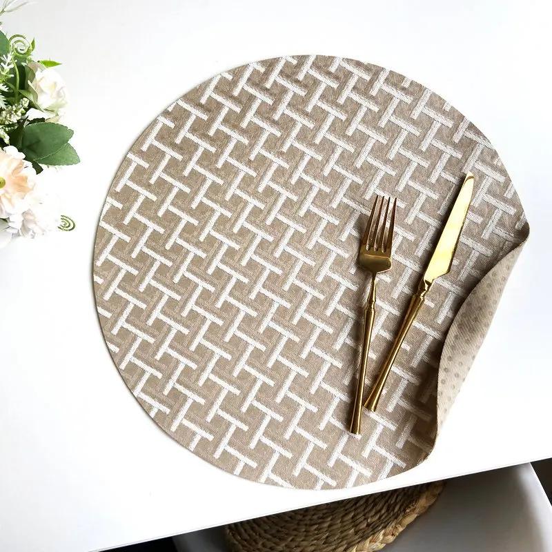 

Polyester Herringbone Jacquard Fabric Placemats Non-Slip Heat-Resistant Creative Table Mats Home Dining Decor 45x30cm or Dia.38cm