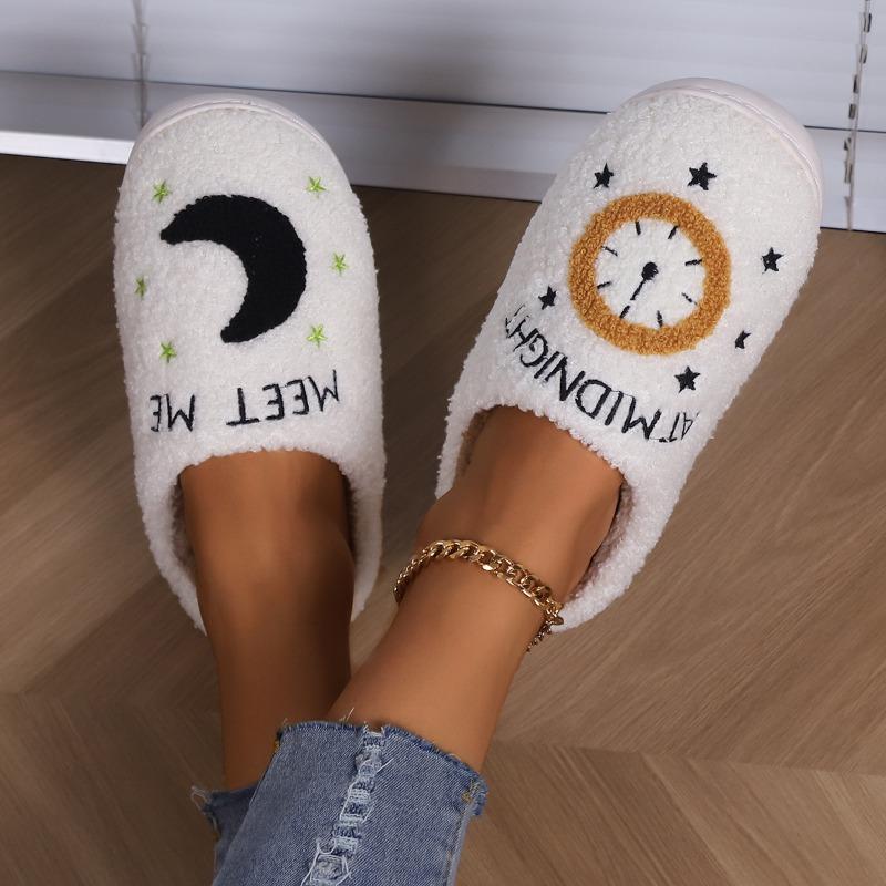 New cross-border winter cotton slippers lamb wool neutral slippers home moon clock warm indoor fluffy