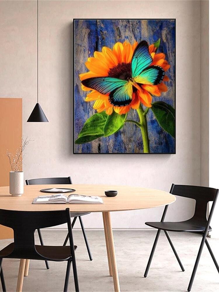 1pc 30*40cm Diy Full Diamond Stick Diamond Painting Sunflower Butterfly Flower Living Room Decoration Mural