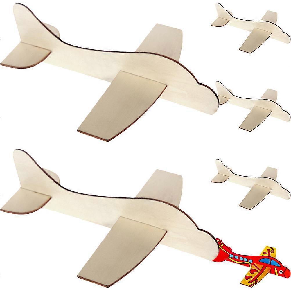 Khaki Wooden Airplane Model for Decor DIY Blank Painting Plane Toy Gift 6Pcs