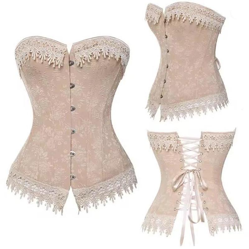 Women Lace Up Corsets Bustiers Overbust Waist Trainer Embroidery Tummy Slimming Boned Corset Burlesque Shaper