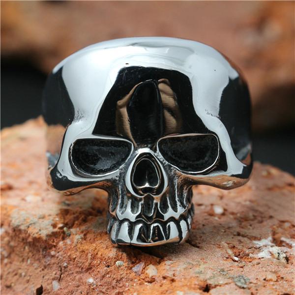 1 Stück Größe 6 bis 15 Poliertes Totenkopf 316L Edelstahl Geistertotenkopf Ring