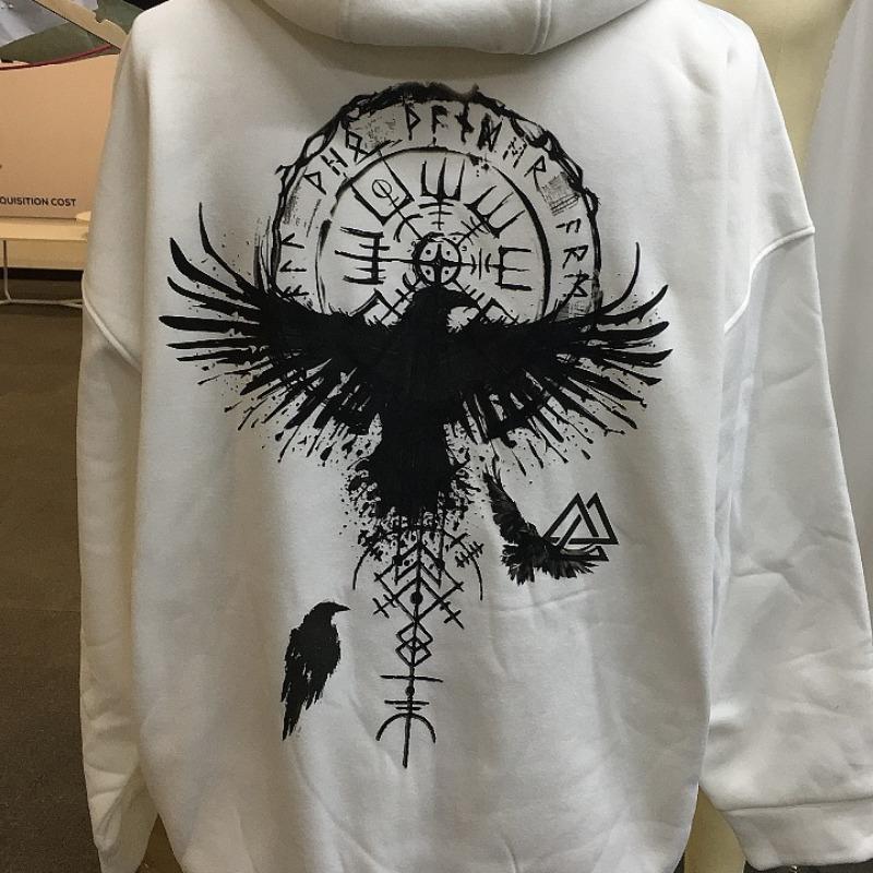 Lockeres, trendiges, übergroßes Kapuzensweatshirt für Herren in Übergröße mit Wikinger-Totem-Print