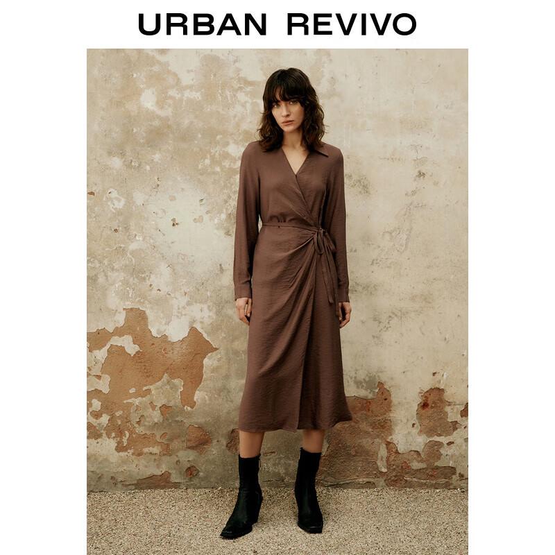 

UR 2024 Spring Women s Casual Maillard V-Neck Long Dress M