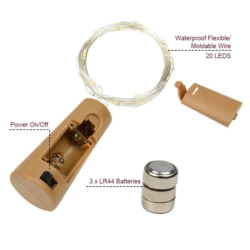 10Pcs Wine Bottle Lights with Cork 2M 20LED Fairy Light String Garland Wedding Party Christmas Bar Decoration Battery Powered