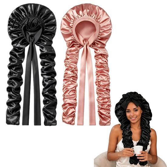 Cappello da Notte Antiscivolo Senza Calore per Arricciare i Capelli per Donne, Fascia Regolabile per Riccioli Confortevole, Cuffia in Raso, Doppio Strato per Dormire, Medio, Lungo
