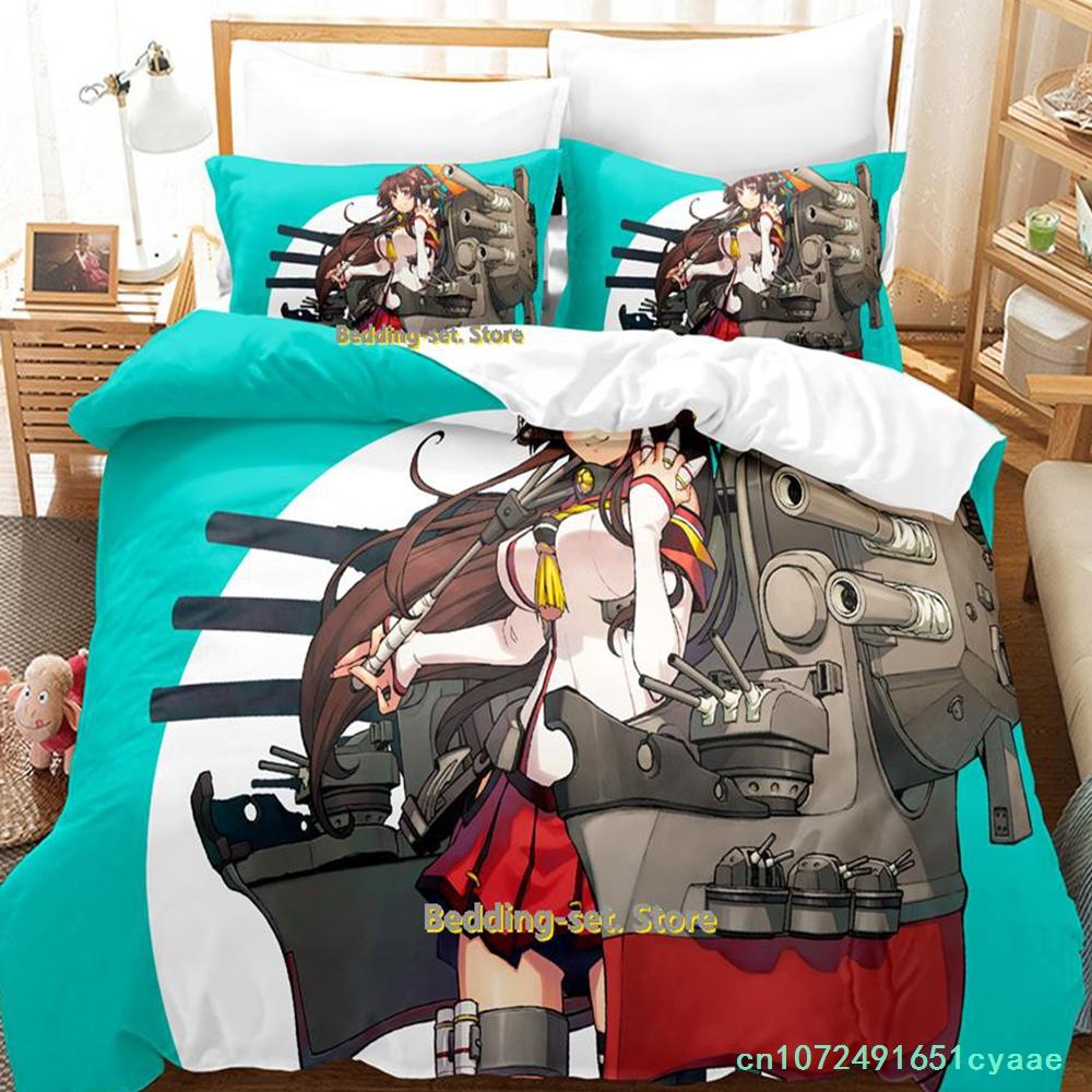 New Kantai Collection Bedding Set Cartoon Anime three-piece Set Adult Kid Bedroom Duvetcover Sets 3D Kawaii Girl Twin Set