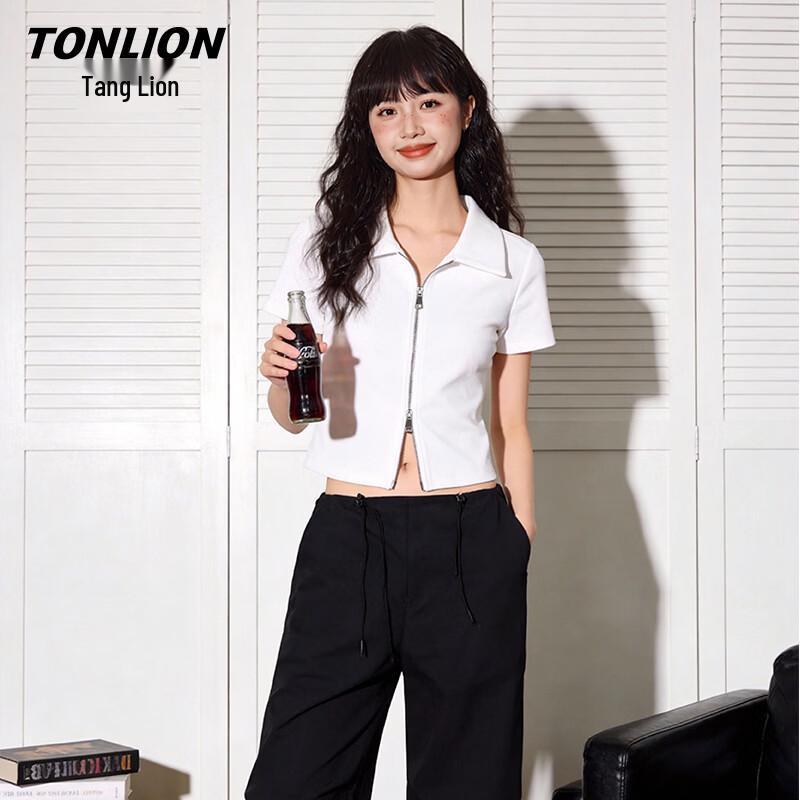 

TonLion Women s Short Sleeve Polo Double Zipper T-shirt S