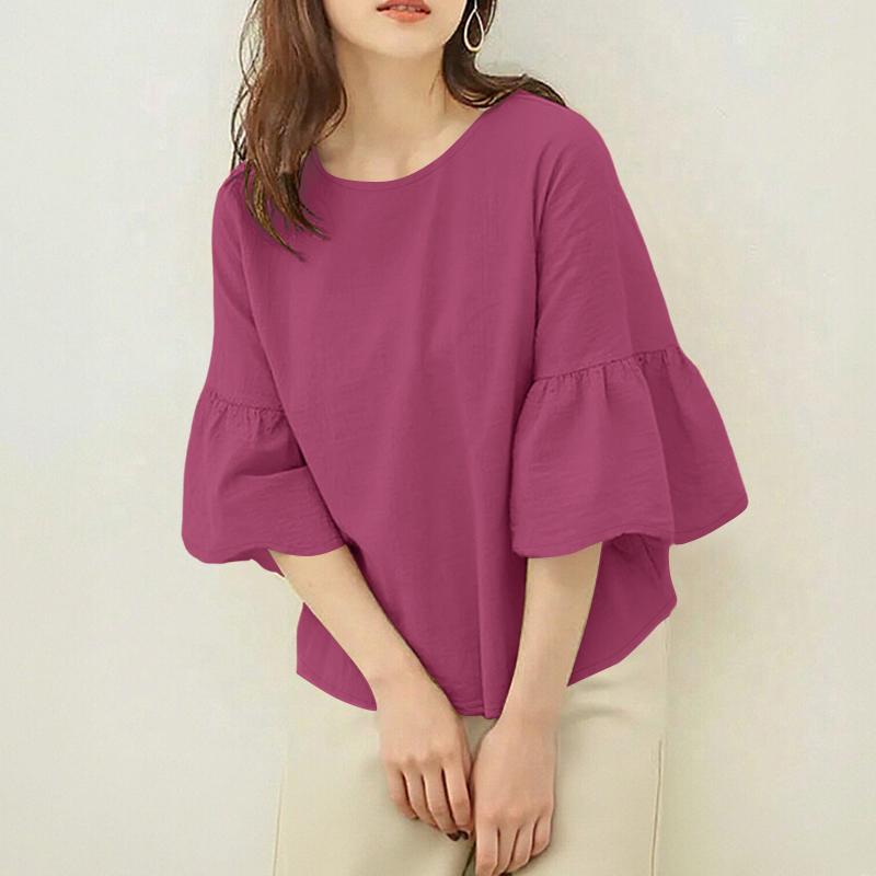 

ZANZEA Женская повседневная однотонная свободная блузка с круглым вырезом и рукавом 3/4 5XL кларет