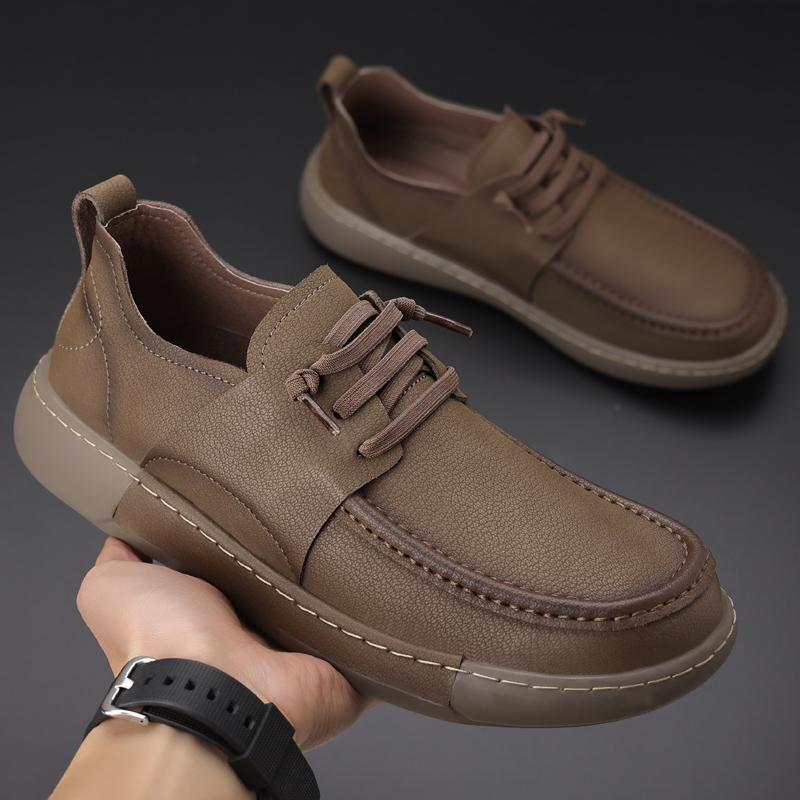 Fashion Fashion Thick Sole Genuine Leather Office Shoes Men Casual Business Shoes Classic Lace-Up Handmade Flat Designer Walking Shoes