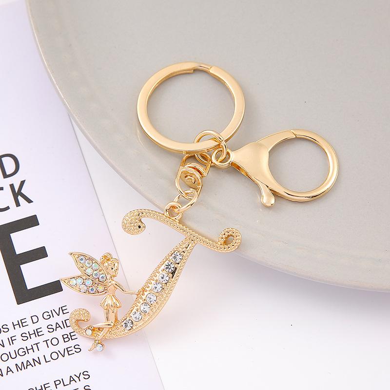 1Pc Alloy Rhinestone-Inlaid 26 English Letter Keychain Pendant For Women'S Fashion Car Bag Decoration Keychain Jewelry