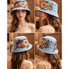 Bohemian Embroidered Bucket Hat Female Denim Outdoor Travel Sun Hat All Season