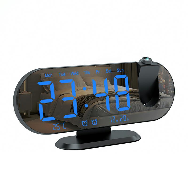 Multifunctional RGB Radio Projection Clock Creative LED Alarm Clock Temperature and Humidity Digital Projection Clock Mirror Electronic Clock