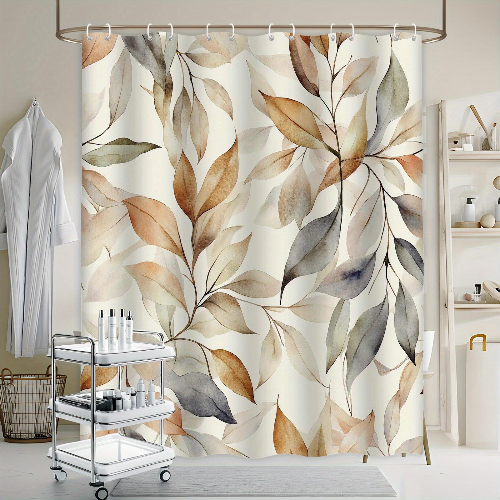 

1Pc Watercolor Leaf Pattern Shower Curtain, Polyester Fabric, Machine Washable, With Hooks, Suitable For Bathroom Dcor. W60H190(CM)-1 Pcs