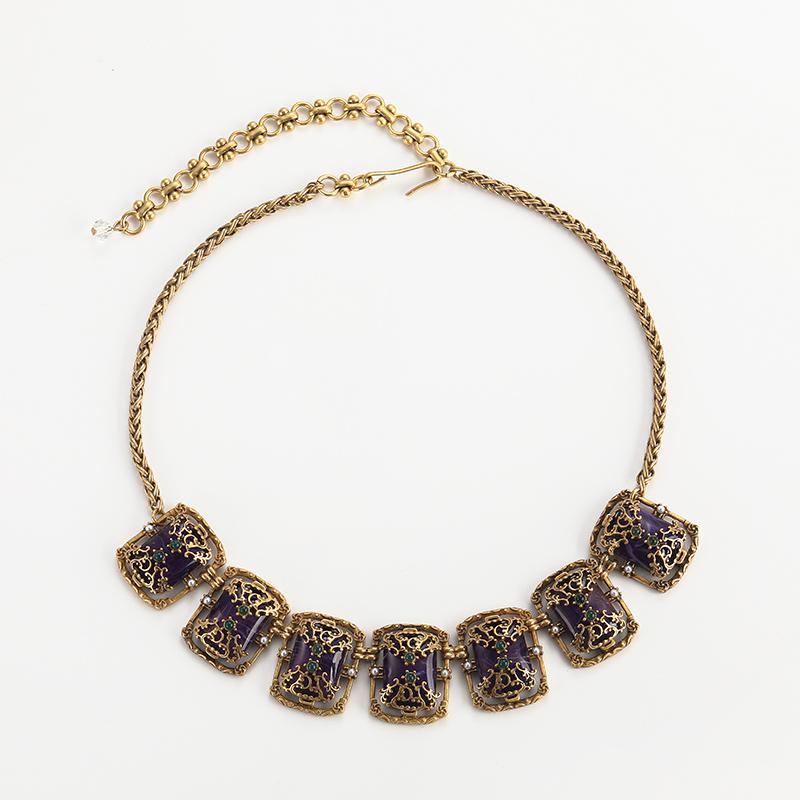 Antique Natural Stone Gold Color Purple Square Necklace for Women Vintage Jewelry Accessories Carving Luxury Girl Item Wedding
