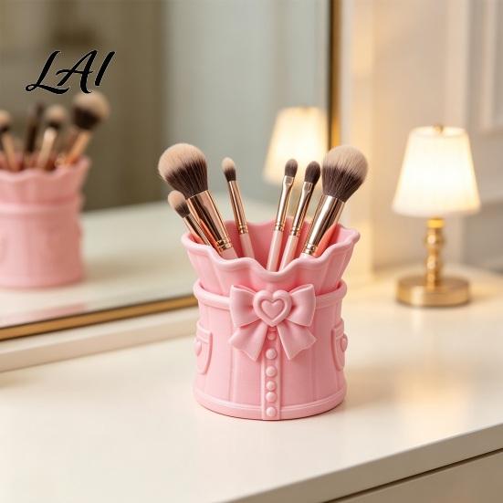 Cosmetic Tool Makeup Brush Pink Bow Storage Box Holder, 3D Printed Desk Organizer, Pen
