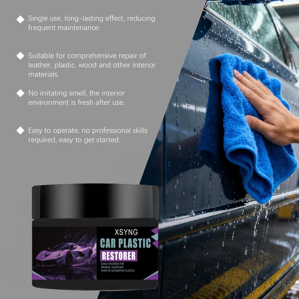 Car Plastic Restorer & Polish Gel for Dashboard, Trim, Tires Restores Black Color Shine Cleans Stains Auto Plastic Care Cream