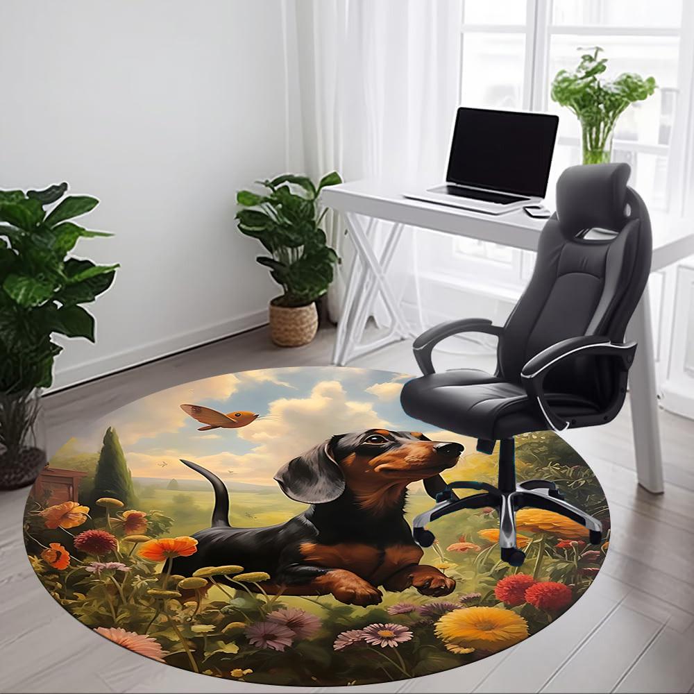 1pc Floral Garden Dachshund Chair Carpet for Office Machine Washable Rug for Office, Good Gift for Family or Friends Yy251225241