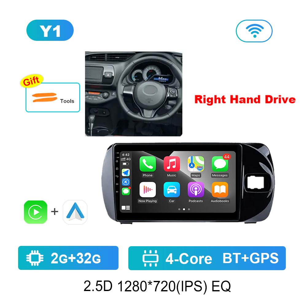 

Правый автомобильный видеомультимедийный проигрыватель Carplay для Toyota Vitz 3 III XP130 2014 - 2019 Android Bluetooth WiFi+4G HD экран